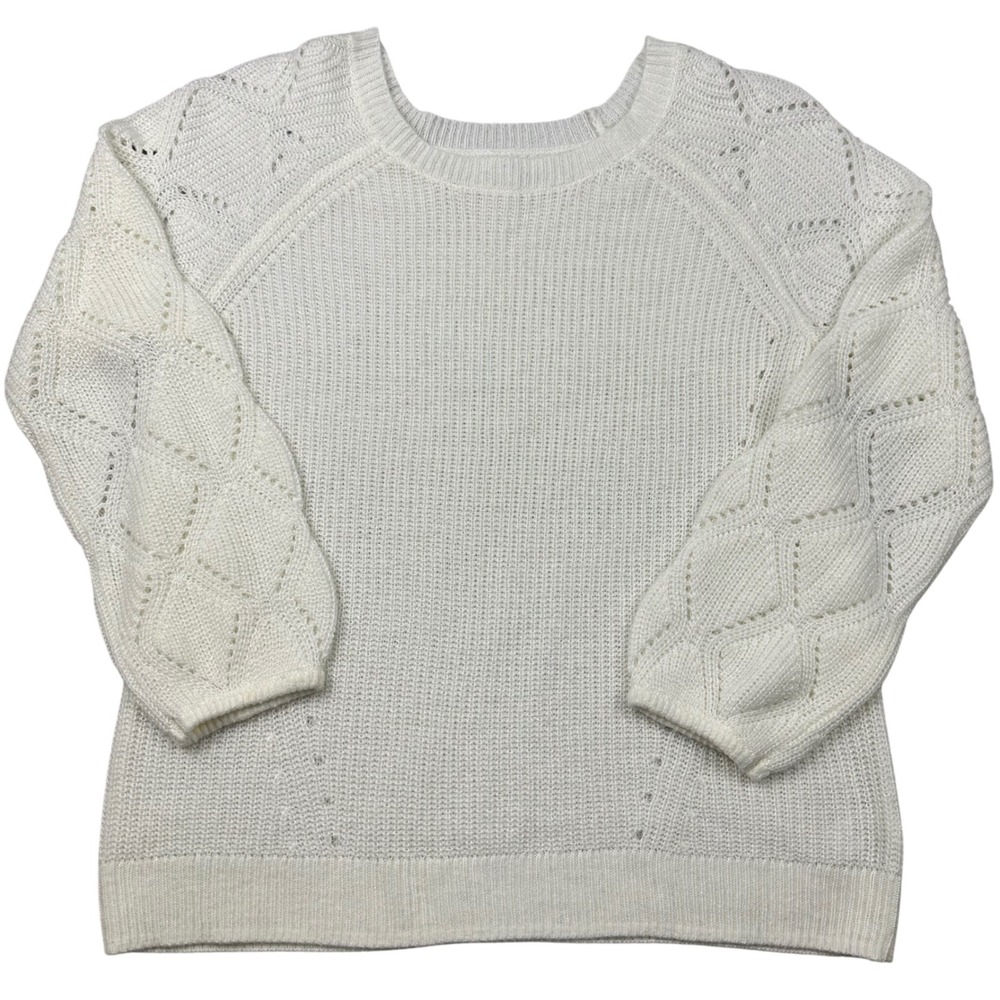 Maurices Cream White Textured Cable Knit Diamond‎ Sleeve Sweater Size L Holiday